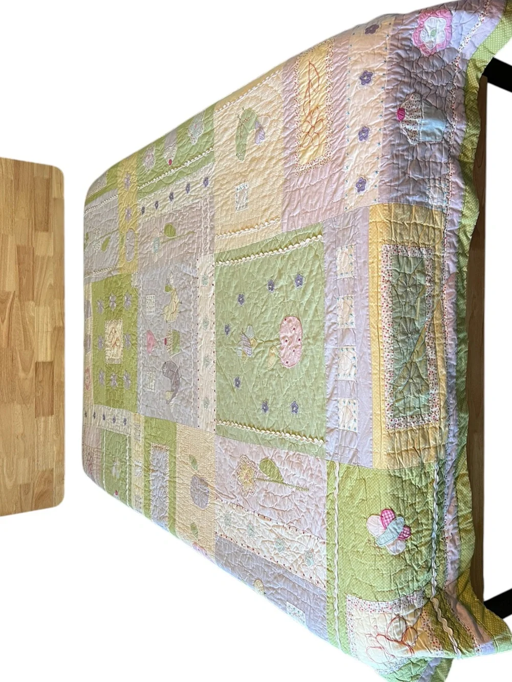🧁Pottery Barn Kids Summer Birds Flowers Reversible Twin Quilt • Purple & Green